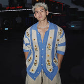 HEYFANCYSTYLE Men's Designer Crochet Open-Knit Shirt